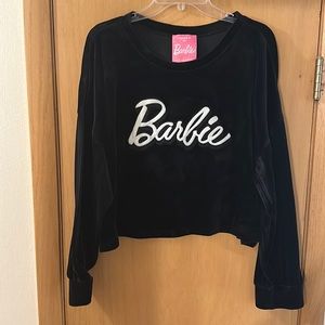 Forever 21 Plus Barbie Mattel Cropped Velour Sweatshirt Black Plus Size 3X